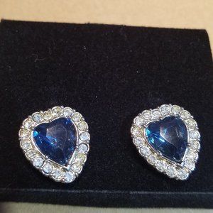 Avon Blue CZ Heart Shaped Earrings - NIB